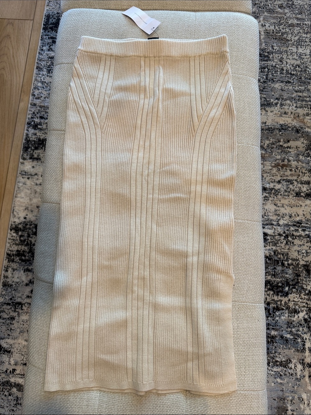 French Connection Cream Ribbed Pencil Skirt
